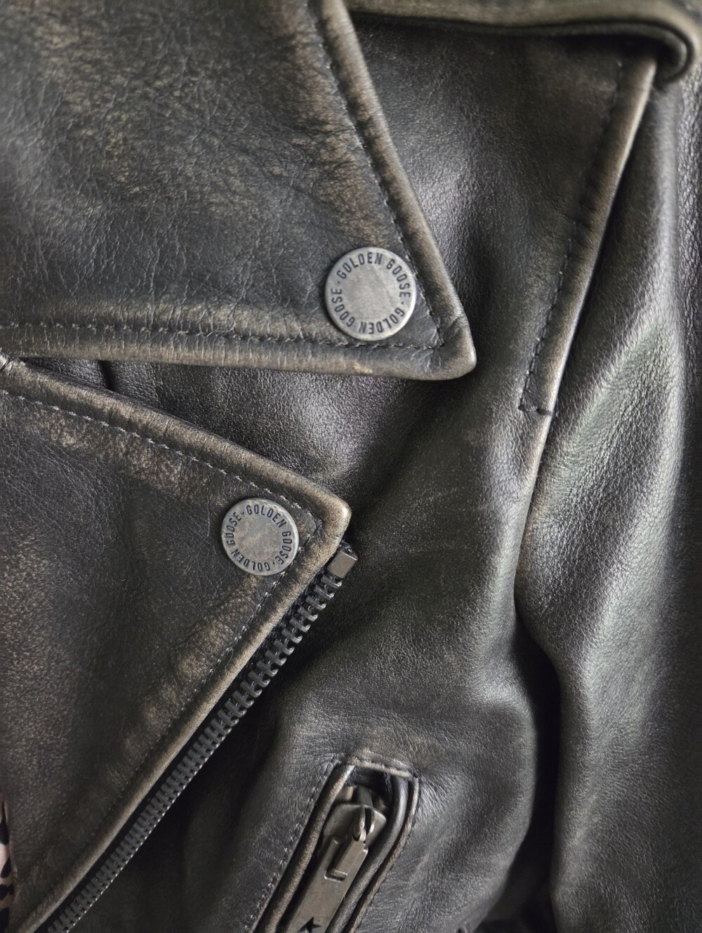 New Golden Goose Distressed Women's Black Leather Biker Jacket Size S Size 38 - Picture 6 of 9